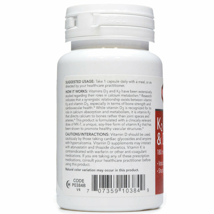 Protocol for Life Balance K2 MK-7 & D3 60 capsules label information panel