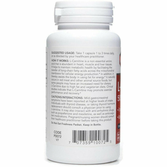 L-Carnitine 500 mg 60 capsules by Protocol For Life Balance Information Label