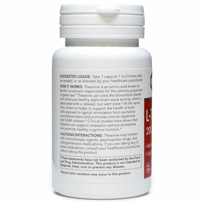 Protocol for Life Balance L-Theanine 200 mg 60 capsules label information panel