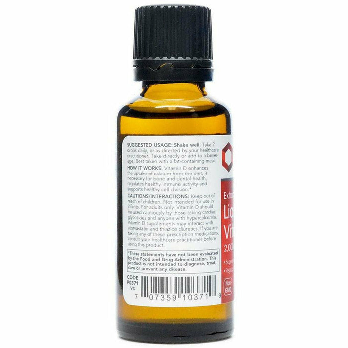 Protocol for Life Balance Liquid Vitamin D-3 2,000 IU 1 fl oz label information panel