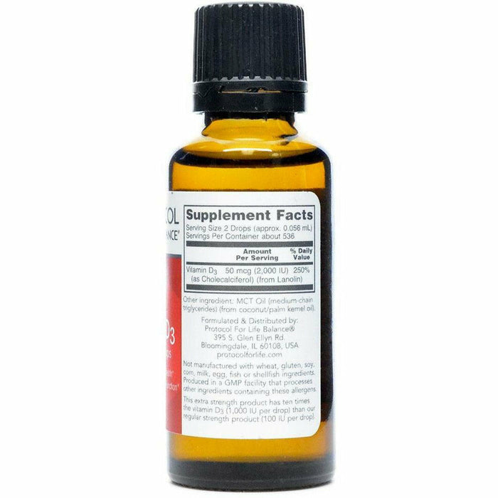 Protocol for Life Balance Liquid Vitamin D-3 2,000 IU 1 fl oz supplement facts label