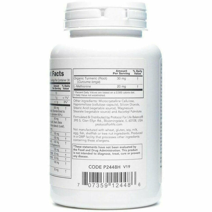 Protocol for Life Balance Liver Detox 90 capsules label information panel