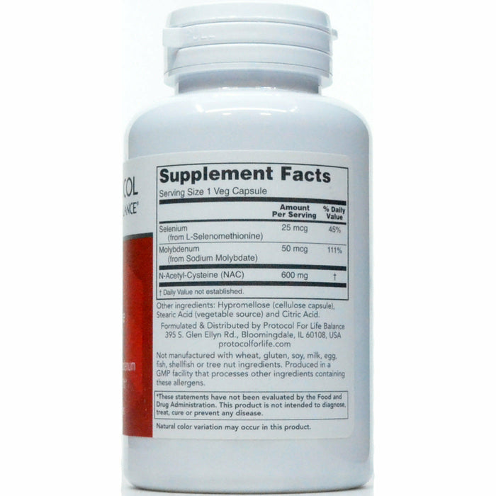 Protocol for Life Balance NAC 600 mg 100 capsules supplement facts label