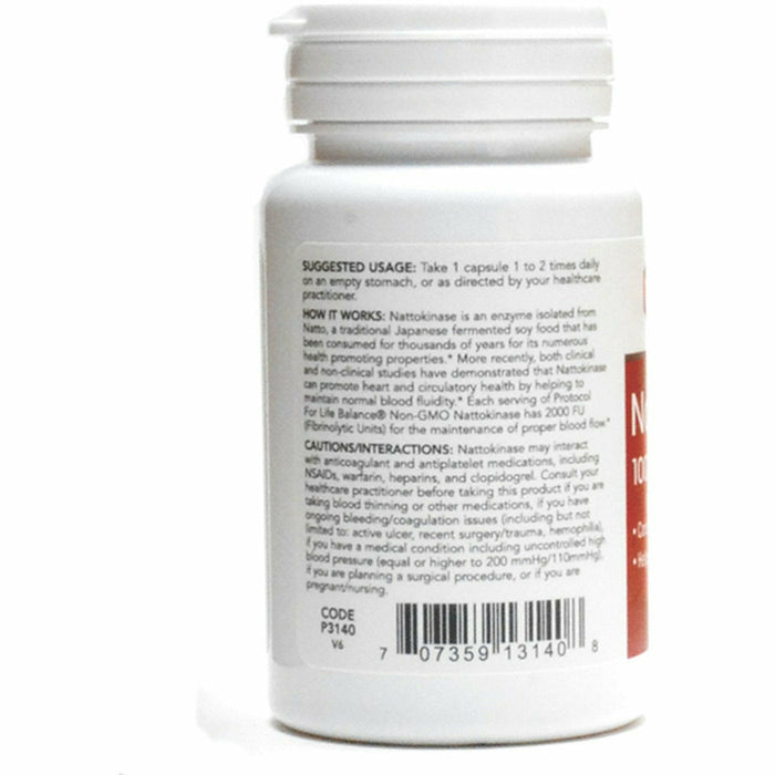 Protocol for Life Balance Nattokinase 100 mg 60 capsules label information panel