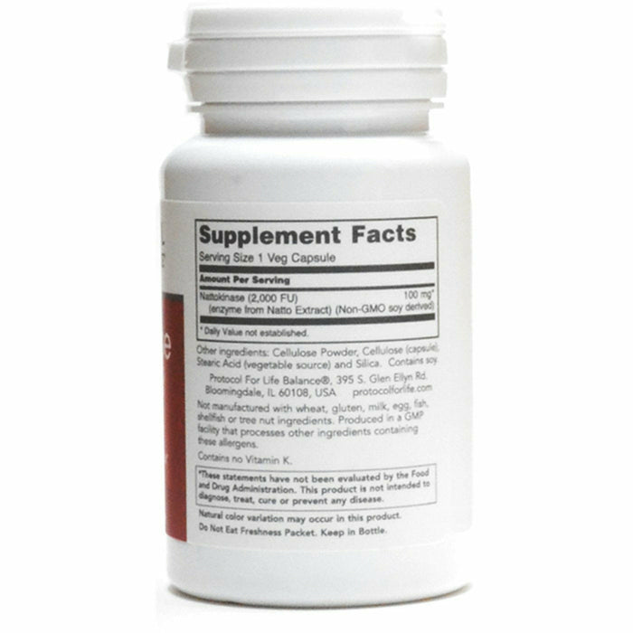 Protocol for Life Balance Nattokinase 100 mg 60 capsules supplement facts label