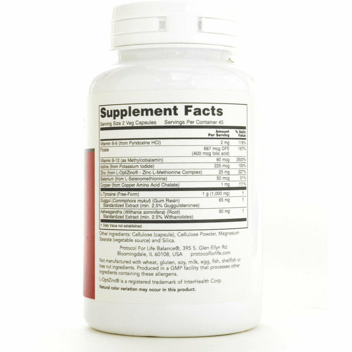 Protocol for Life Balance Ortho Thyroid 90 capsules supplement facts label