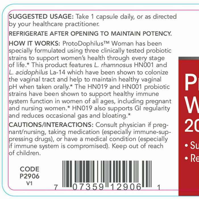 Protocol for Life Balance Protodophilus Woman 50 capsules suggested use label