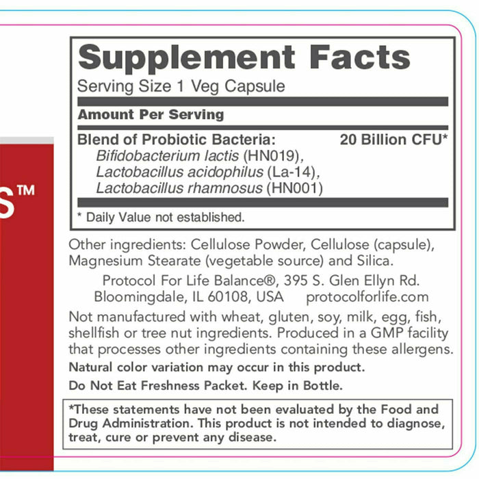 Protocol for Life Balance Protodophilus Woman 50 capsules supplement facts label