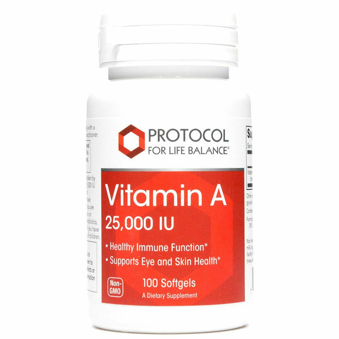 Protocol for Life Balance Vitamin A 25,000 IU, 100 softgels, front of bottle