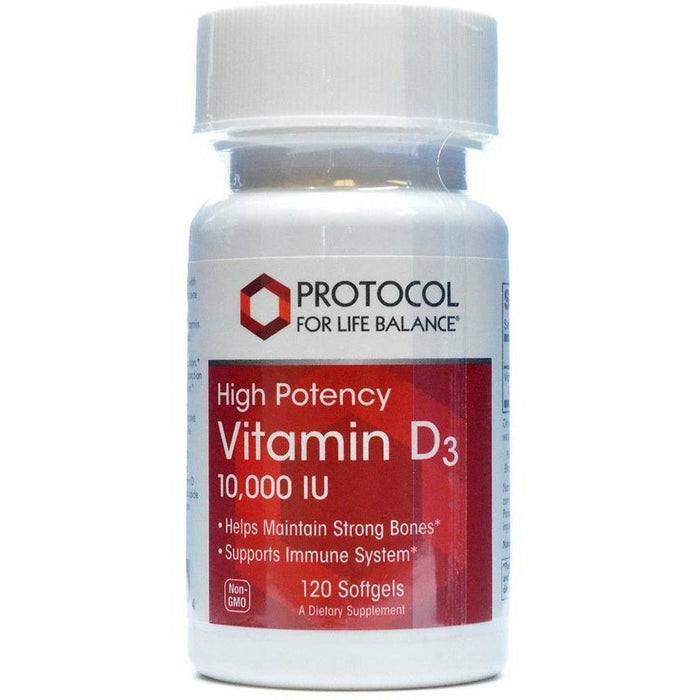 Protocol for Life Balance Vitamin D-3 10,000 IU, 120 softgels, front of bottle