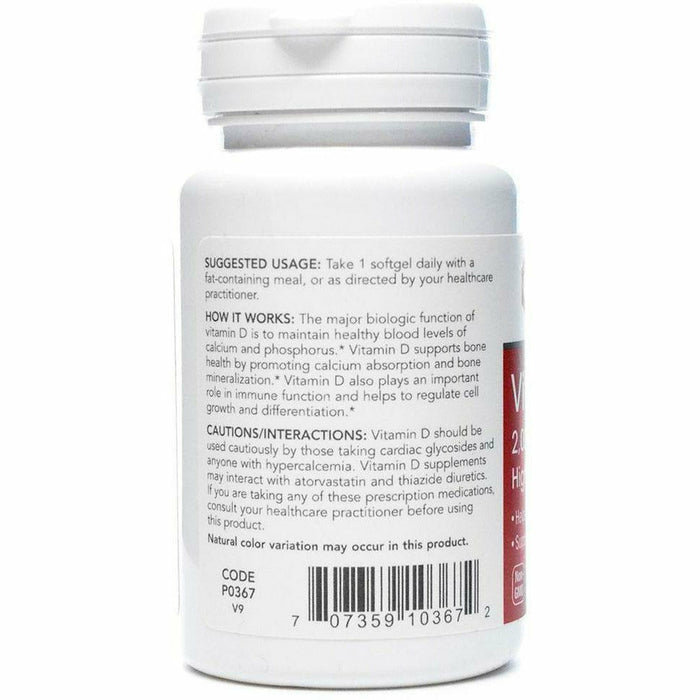 Protocol for Life Balance Vitamin D3 2000 IU 120 softgels label information panel