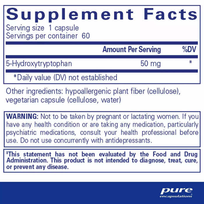 Pure Encapsulations 5-HTP 50 mg 60 capsules supplement facts label