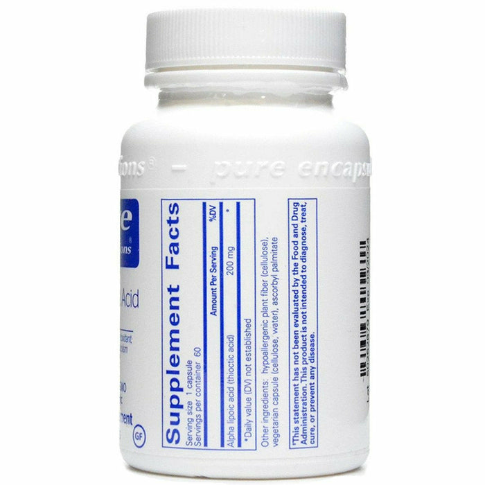 Pure Encapsulations Alpha Lipoic Acid 200 mg 60 capsules supplement facts label