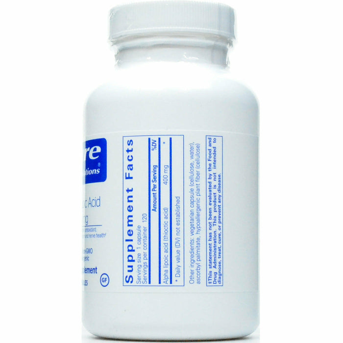 Pure Encapsulations Alpha Lipoic Acid 400 mg 120 capsules supplement facts label