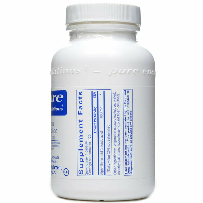 Pure Encapsulations Alpha Lipoic Acid 600 mg 120 capsules supplement facts label