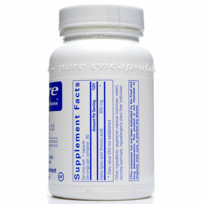 Pure Encapsulations Alpha Lipoic Acid 600 mg 60 capsules supplement facts label