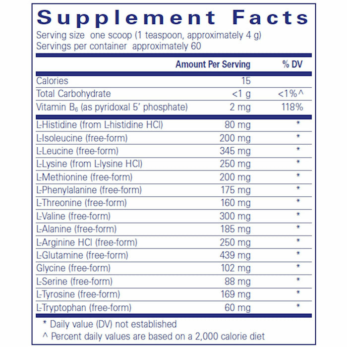 Pure Encapsulations Amino Replete 240 g supplement facts label