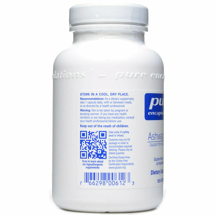Pure Encapsulations Ashwagandha 500 mg 120 capsules suggested use label