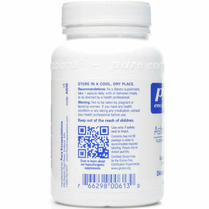 Pure Encapsulations Ashwagandha 500 mg 60 capsules label information panel