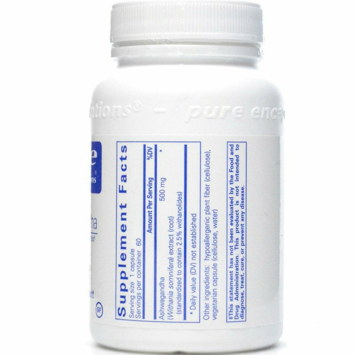 Pure Encapsulations Ashwagandha 500 mg 60 capsules supplement facts label