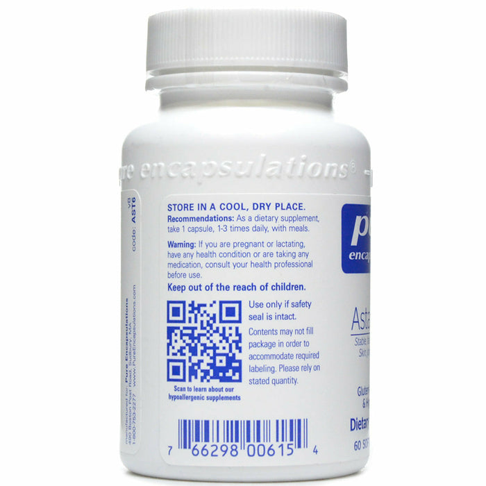 Pure Encapsulations Astaxanthin 4 mg 60 softgels label information panel
