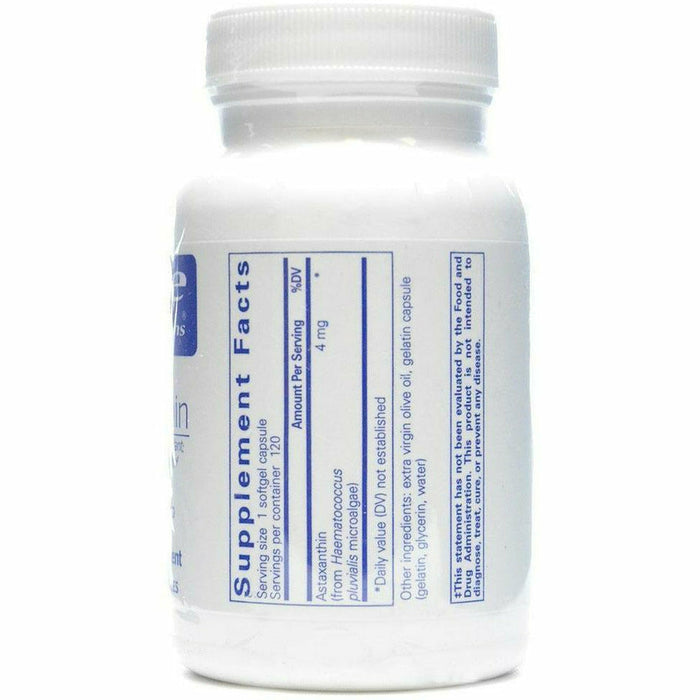 Pure Encapsulations Astaxanthin 4 mg supplement facts label
