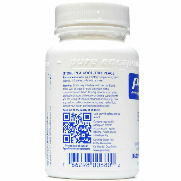 Pure Encapsulations Biotin 8 mg 120 capsules label information panel