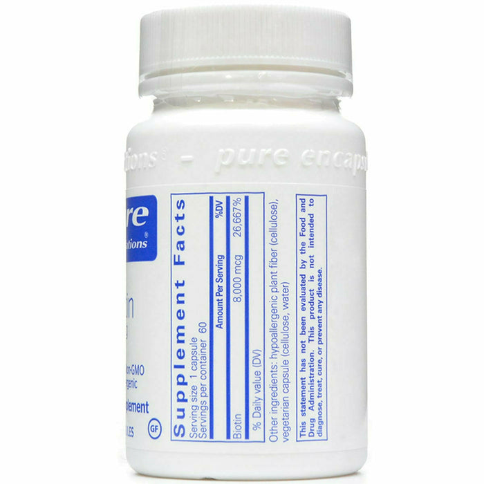 Pure Encapsulations Biotin 8 mg 60 capsules supplement facts label