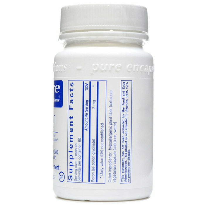 Boron 2 mg 60 vcaps by Pure Encapsulations Supplement Facts Label