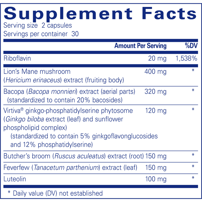 Pure Encapsulations Brain Reset 60 capsules supplement facts label