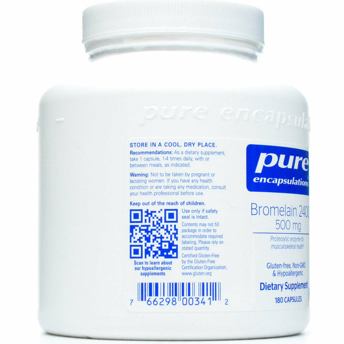 Pure Encapsulations Bromelain 2400 500 mg 180 capsules suggested use label