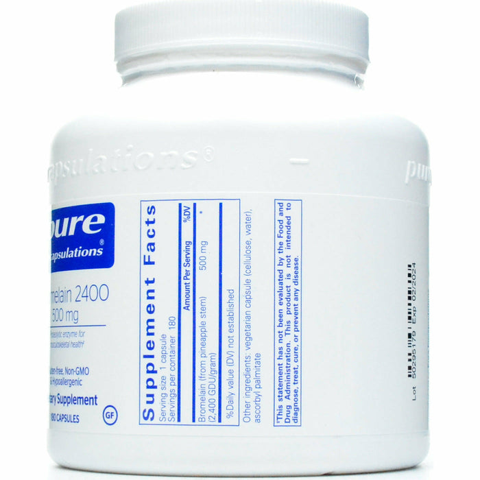 Pure Encapsulations Bromelain 2400 500 mg 180 capsules supplement facts label