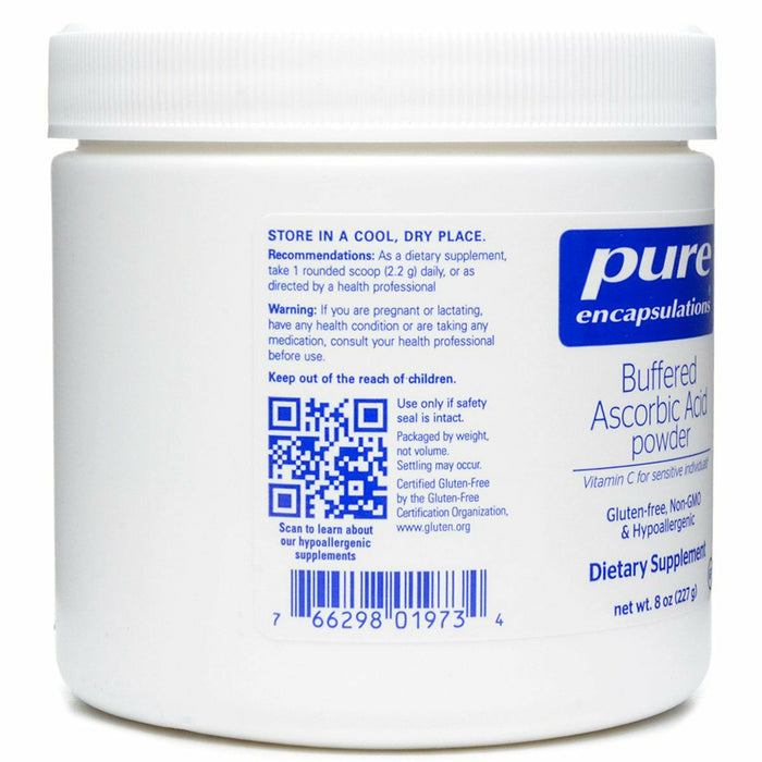 Pure Encapsulations Buffered Ascorbic Acid Powder 227 g label information panel