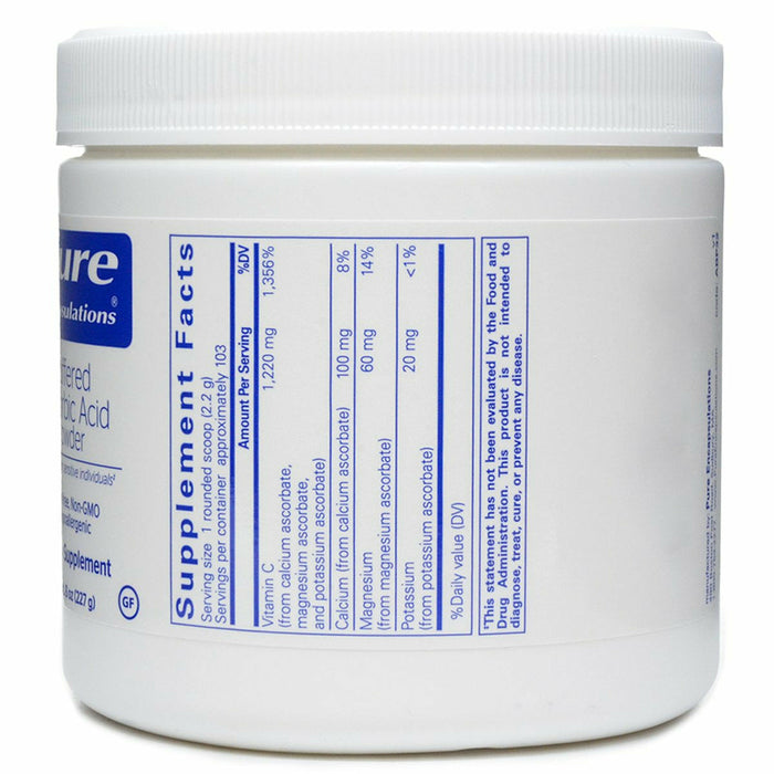 Pure Encapsulations Buffered Ascorbic Acid Powder 227 g supplement facts label