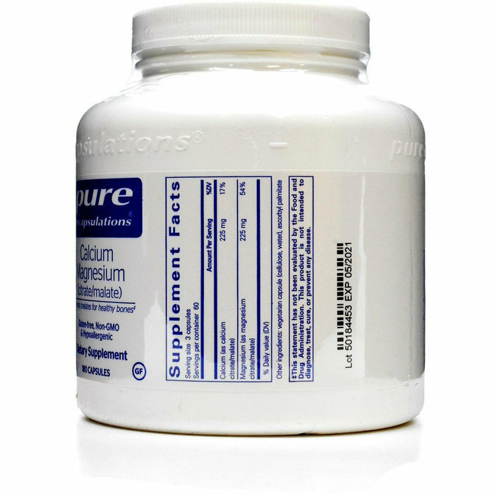 Pure Encapsulations Cal/Mag Citrate Malate 180 capsules supplement facts label