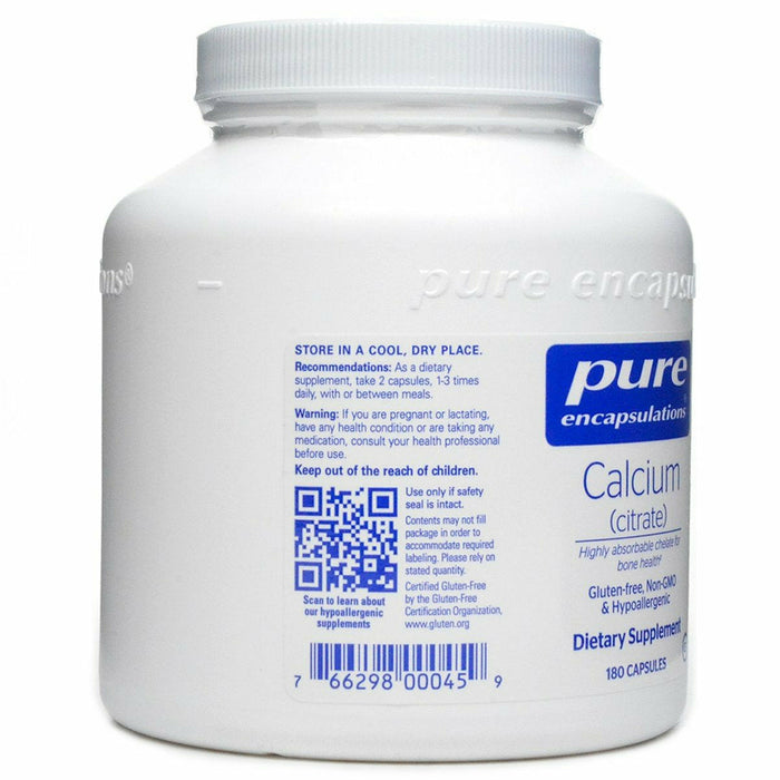 Pure Encapsulations Calcium Citrate 300 mg 180 capsules label information panel