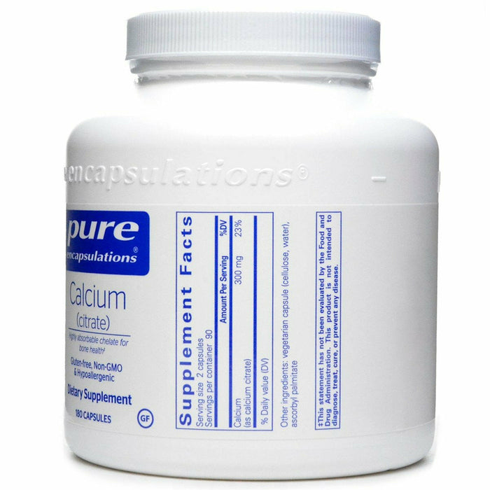 Pure Encapsulations Calcium Citrate 300 mg 180 capsules supplement facts label