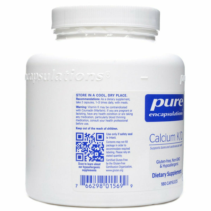 Pure Encapsulations Calcium K/D 180 capsules label information panel