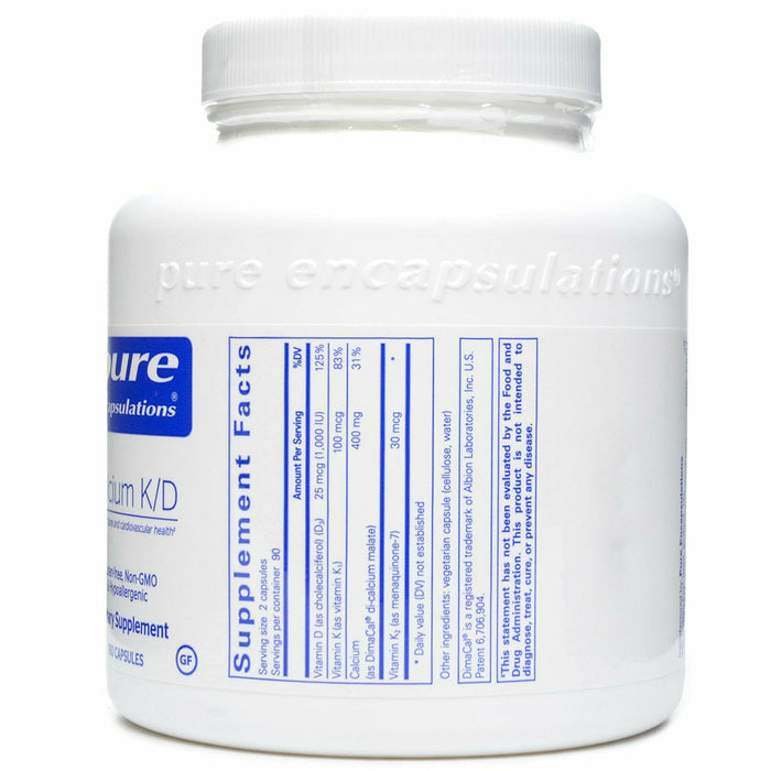 Pure Encapsulations Calcium K/D 180 capsules supplement facts label