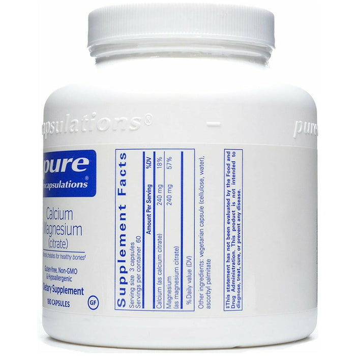 Pure Encapsulations Calcium Mag (citrate) 80 mg 180 capsules supplement facts label