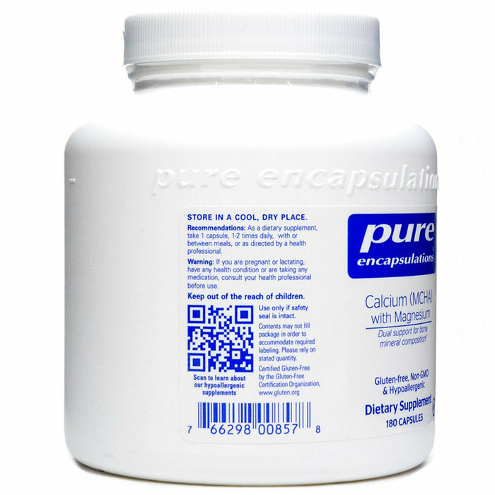 Pure Encapsulations Calcium (MCHA) with Magnesium 180 capsules label information panel