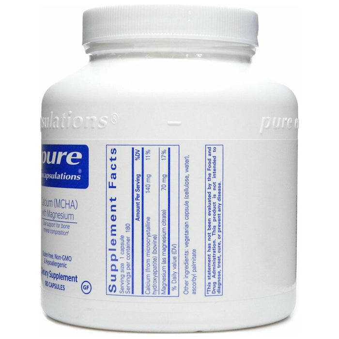 Pure Encapsulations Calcium (MCHA) with Magnesium 180 capsules supplement facts label