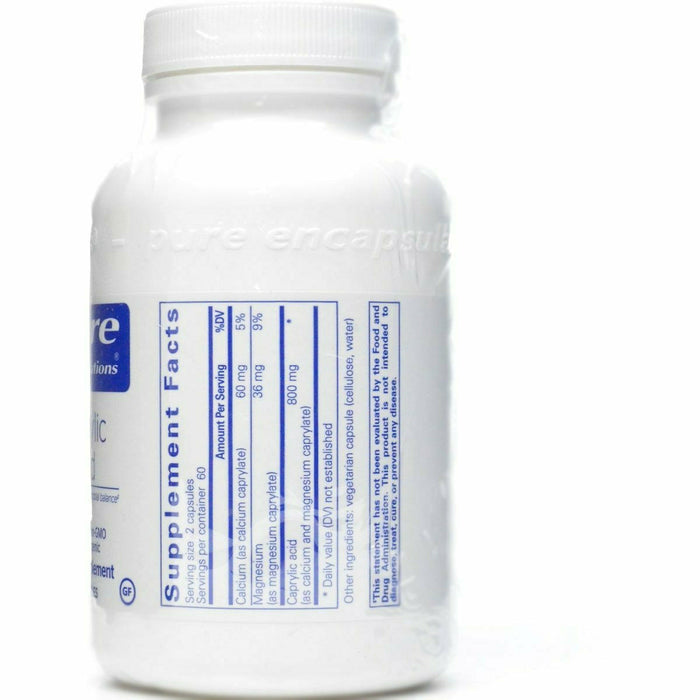 Pure Encapsulations Caprylic Acid 800 mg 120 capsules supplement facts label