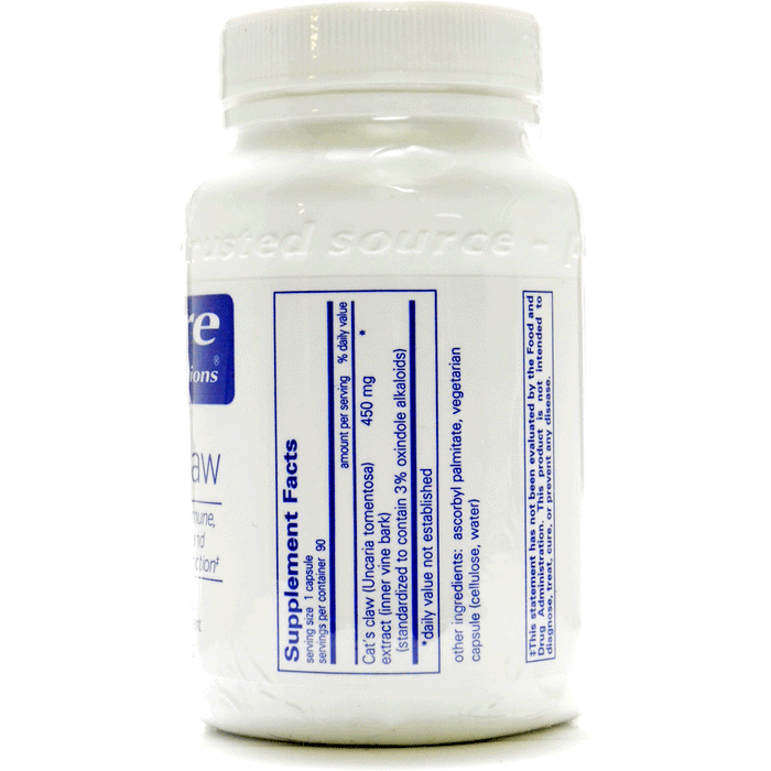 Pure Encapsulations Cat's Claw 450 mg 90 capsules supplement facts label