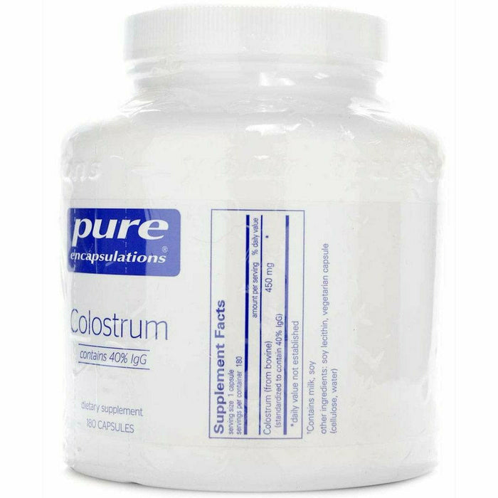 Pure Encapsulations Colostrum 40% IgG 450 mg 180 capsules supplement facts label