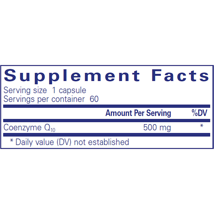 Pure Encapsulations CoQ10 500 mg 60 capsules supplement facts label