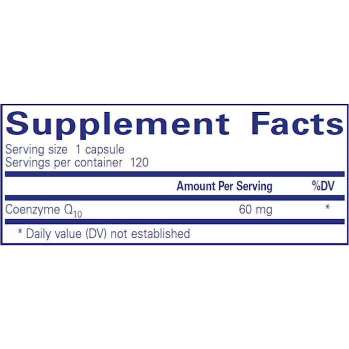 Pure Encapsulations CoQ10 60 mg 120 capsules supplement facts label