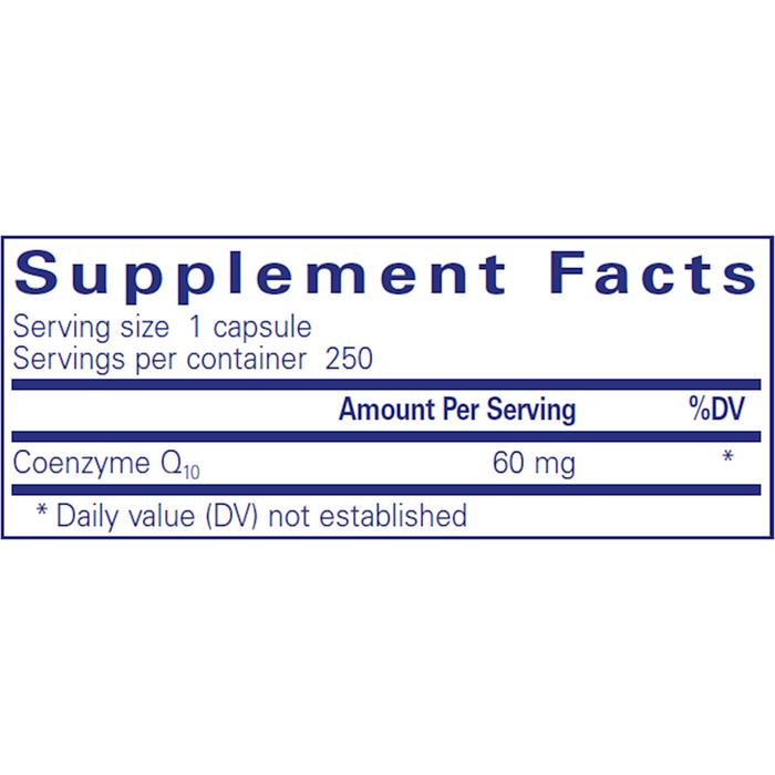 Pure Encapsulations CoQ10 60 mg 250 capsules supplement facts label