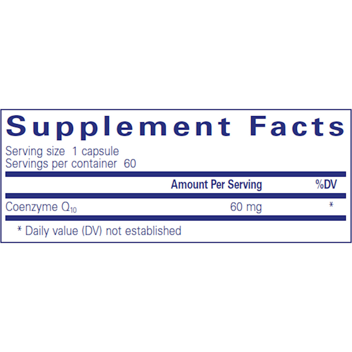 Pure Encapsulations CoQ10 60 mg 60 capsules supplement facts label