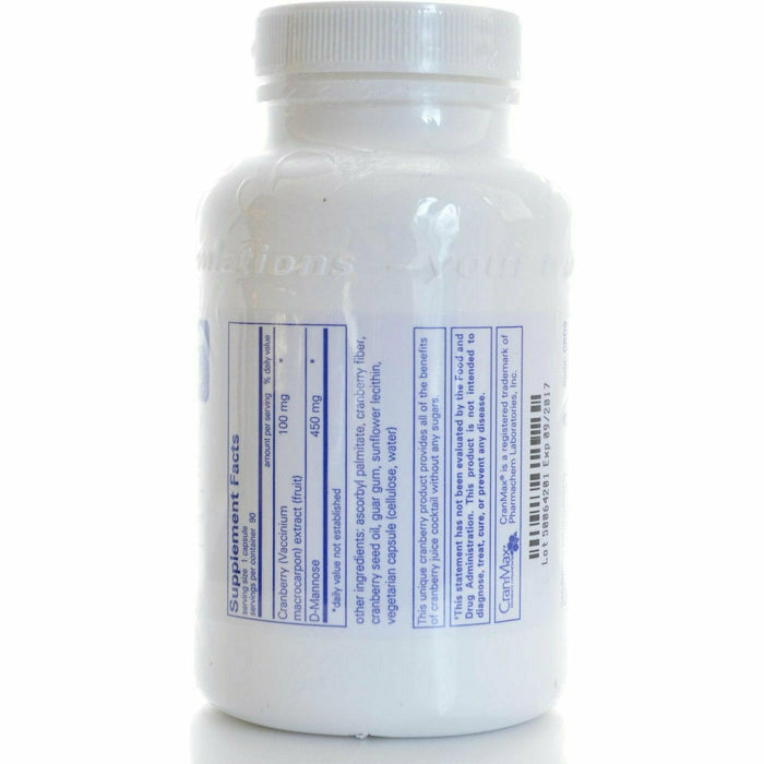 Pure Encapsulations Cranberry/d-Mannose 90 capsules supplement facts label
